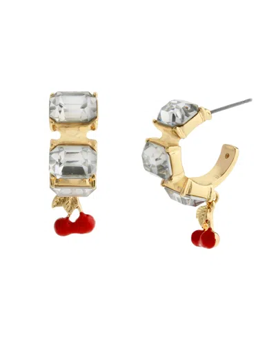 Steve Madden Faux Stone Cherry Charm Gem Hoop Earrings In Multi