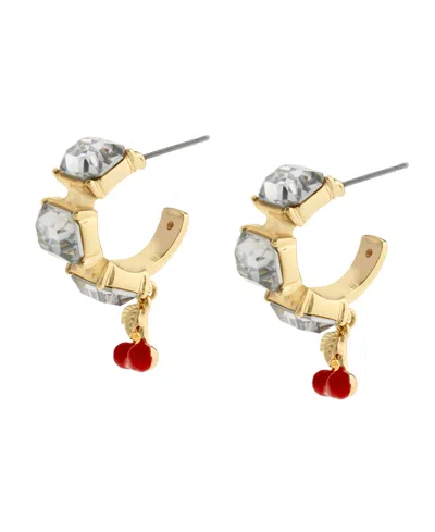 Steve Madden Faux Stone Cherry Charm Gem Hoop Earrings In Multi