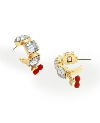 Steve Madden Faux Stone Cherry Charm Gem Hoop Earrings In Multi