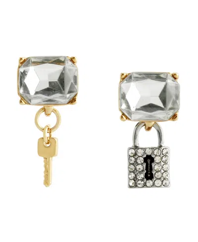 Steve Madden Faux Stone Lock Key Charm Drop Earrings In Multi