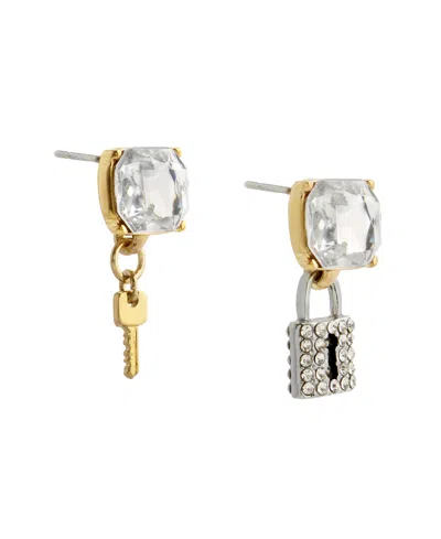 Steve Madden Faux Stone Lock Key Charm Drop Earrings In Multi