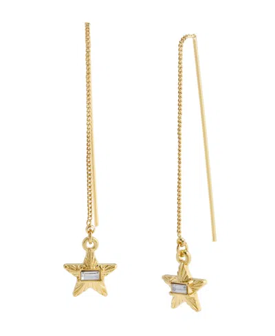 Steve Madden Faux Stone Crystal Star Charm Threader Earrings In Gold