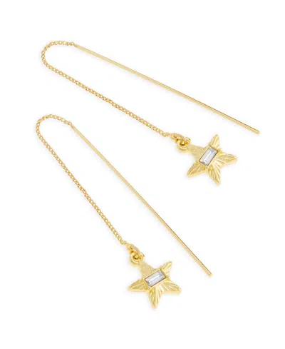Steve Madden Faux Stone Crystal Star Charm Threader Earrings In Gold