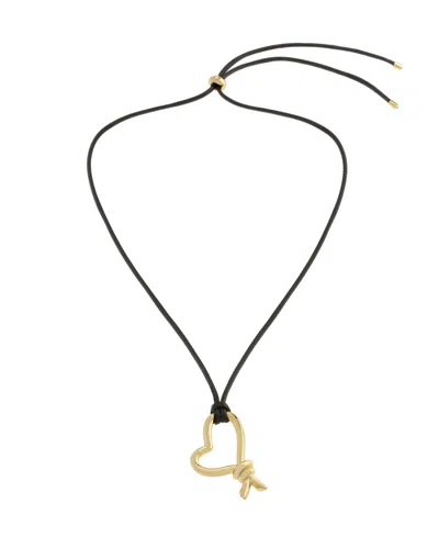 Steve Madden Gold Heart Knot Pendant Slider Necklace In Black