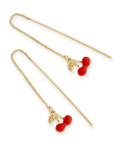 Steve Madden Red Cherry Charm Threader Earrings In Gold