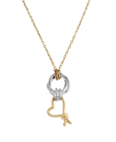 Steve Madden Two Tone Heart Knot Pendant Necklace In Gold