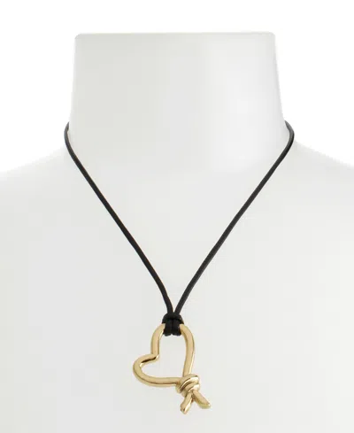 Steve Madden Gold Heart Knot Pendant Slider Necklace In Black