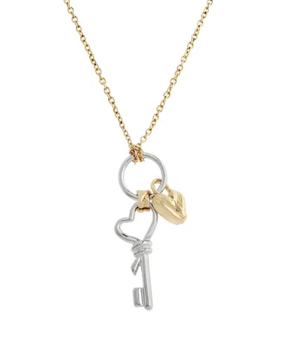 Steve Madden Two Tone Heart Knot Lock Key Charm Pendant Necklace In Gold