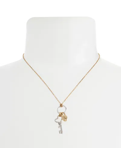 Steve Madden Two Tone Heart Knot Lock Key Charm Pendant Necklace In Gold
