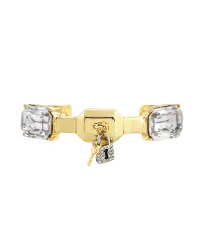 Steve Madden Faux Stone Lock Key Charm Cuff Bracelet In Gold