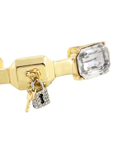Steve Madden Faux Stone Lock Key Charm Cuff Bracelet In Gold