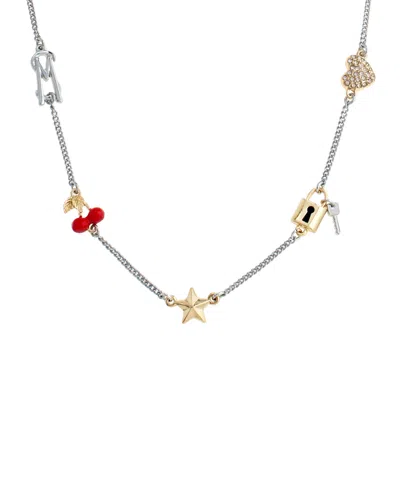 Steve Madden Faux Stone Signature Cherry Charm Bib Necklace In Metallic