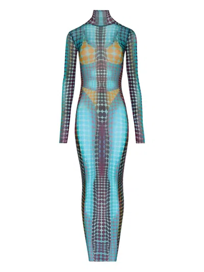 Jean Paul Gaultier "re-edition: Long Dress" High Neck With Long Sleev In Blue