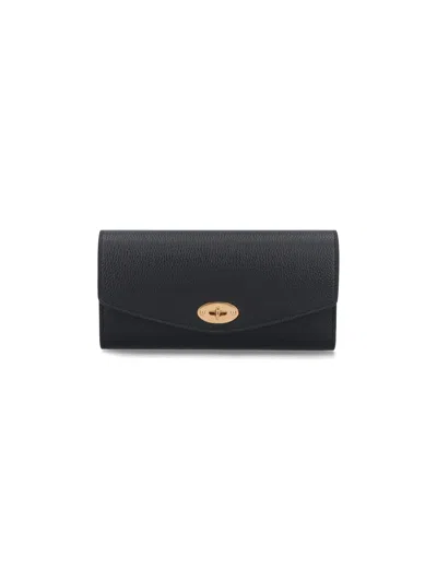 Mulberry Chain Strap Wallet Gold Tone Hardware Pebbled In Black