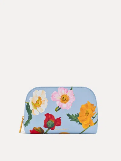 Oscar De La Renta Poppy-printed Medium Cosmetic Case In Blue
