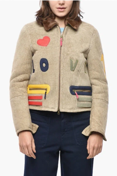 History Repeats Embroidered Shearling Jacket In Brown