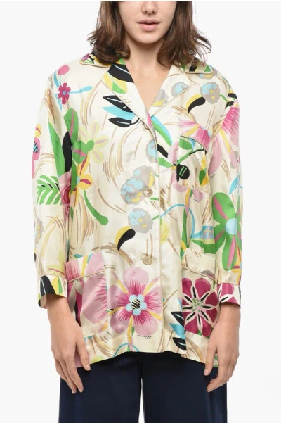 Gucci Silk Oversized Shirt With Floral Motif In Multi