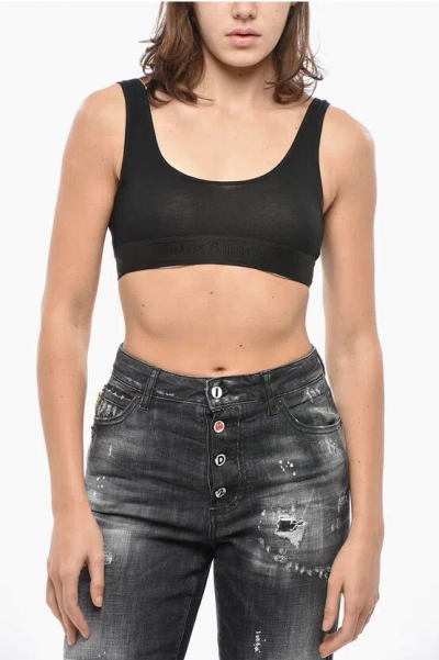 Palm Angels Cotton Blend Bra With Logoed Elastic Band In Black