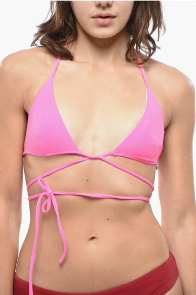 Dsquared2 Solid Color Triangle Bikini Top With Lace-up Details In Pink