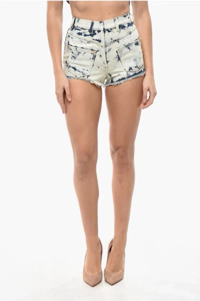 Balmain Denim Reversed Bleached Shorts With Belt Loops In Neutral