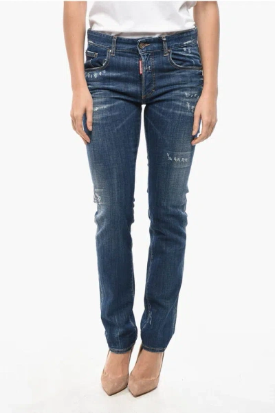 Dsquared2 Vintage Effect Stretch Denim 24/7 Jeans 17cm In Blue