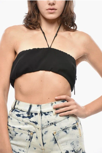 Dsquared2 Icon Solid Color Crop Top With Leather Details And Lettering In Black