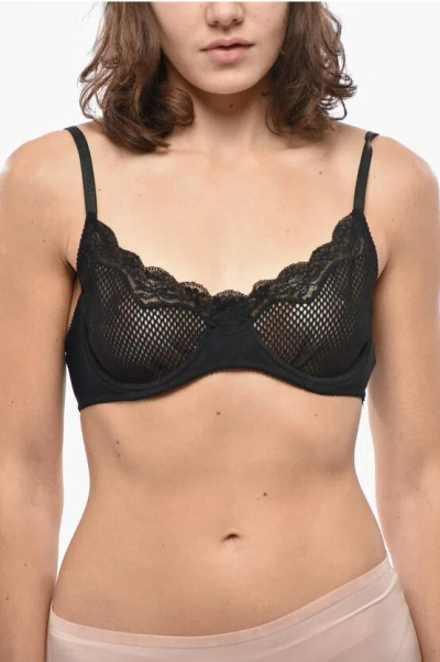 Dsquared2 Perforated Balconette Bra With Lace Trim In Black