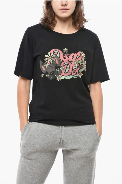 Dsquared2 Front Printed Dsq2 Doll Crew Neck T-shirt In Black