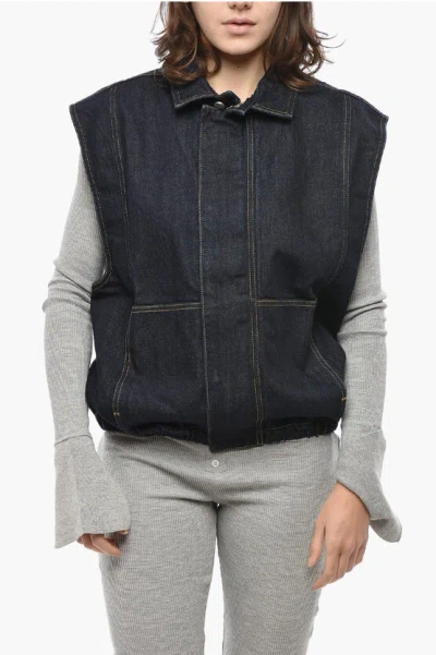 1989 Studio Dark Washed Denim Vest With Hidden Buttoning In Blue