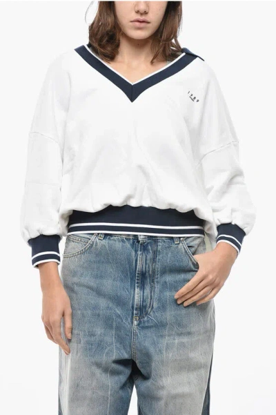 1989 Studio V-neck Sweatshirt Contrasting Collar In White