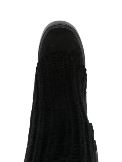 Casadei Knit Upper Platform Ankle Boots In Black