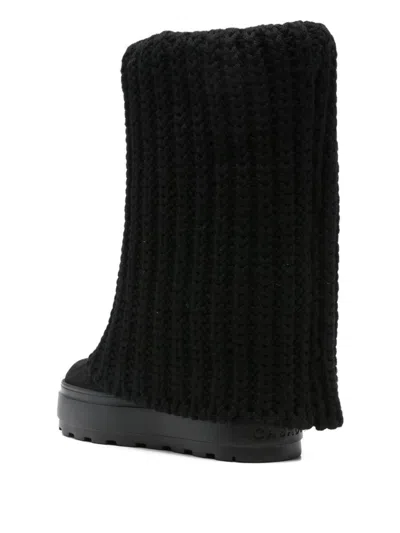 Casadei Knit Upper Platform Ankle Boots In Black