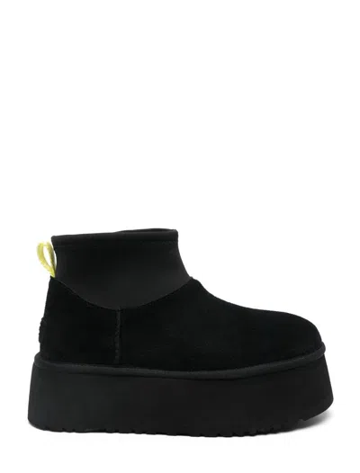 Ugg Black Classic Mini Dipper Ankle Boots With Fabric Insert In Suede Woman In Black