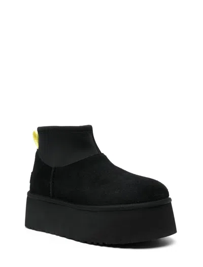 Ugg Black Classic Mini Dipper Ankle Boots With Fabric Insert In Suede Woman In Black