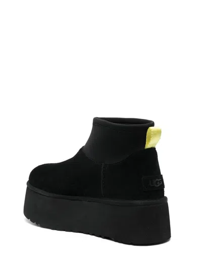 Ugg Black Classic Mini Dipper Ankle Boots With Fabric Insert In Suede Woman In Black