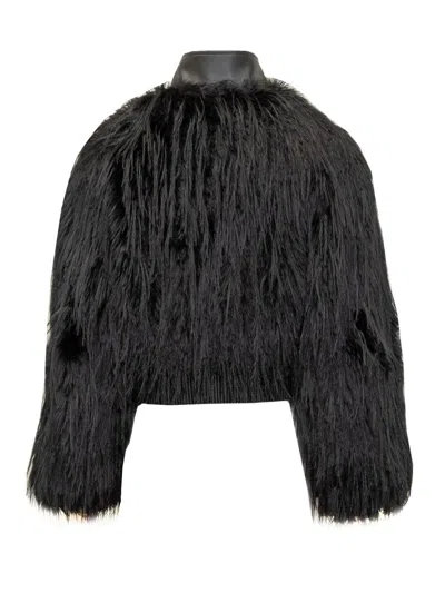 Hugo Boss Boss Cropped Jacket With Furry Detail In Black