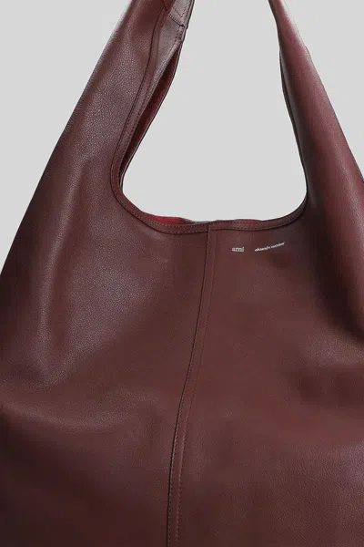 Ami Alexandre Mattiussi Etienne Hobo Bag Tote In Bordeaux Leather In Burgundy