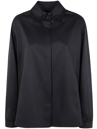 Golden Goose "journey W's" Pajama Shirt With Patch Pockets And Designed Edges Palma W Embroidery Clo In Black