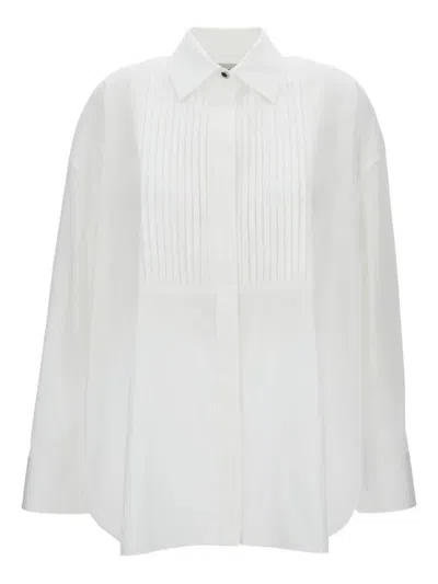 Golden Goose Oversized White Cotton Shirt With Pleated Bib And Jewel Buttons In White