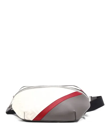 Pre-owned Fendi Zip Zucca Coated Canvas And Leather Belt Bag In White