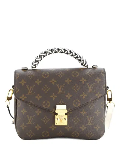 Pre-owned Louis Vuitton Braided Handle Pochette Metis Monogram Canvas With Leather Satchel In Brown
