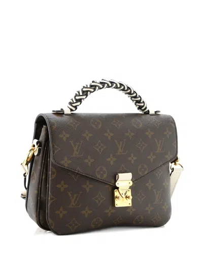 Pre-owned Louis Vuitton Braided Handle Pochette Metis Monogram Canvas With Leather Satchel In Brown