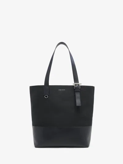 Alexander Mcqueen Mcqueen T-bar Canvas Shopper In Black