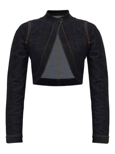 Alaïa Denim Knit Cropped Jacket In Black