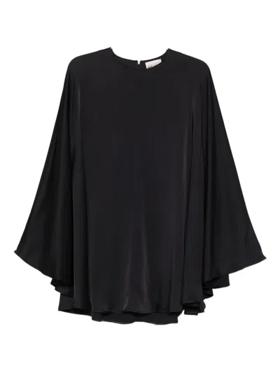 Semicouture Flowy Mini Dress With Cape And Flared Sleeves In Black