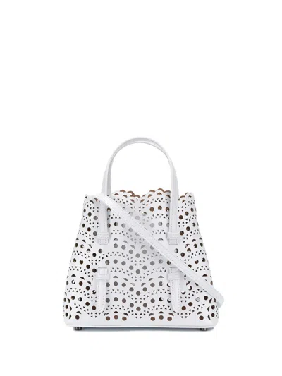 Alaïa Mina 20 Tote Bag In Vienne Wave Perforated Leather In White