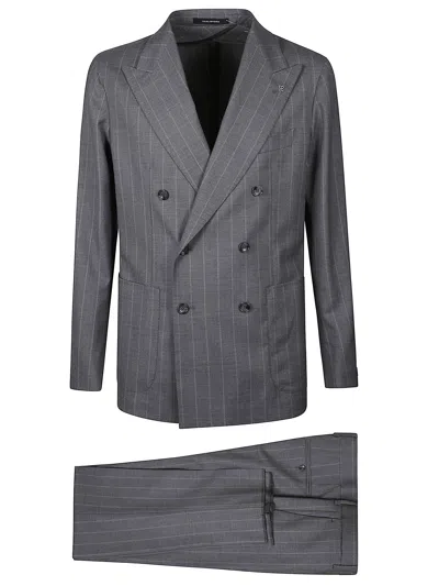 Tagliatore Double-breasted Pinstripe Jacket And Pockets In Gray