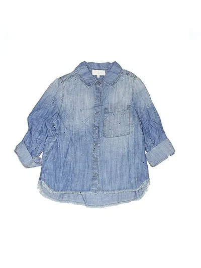 Pre-owned Bella Dahl Kids' 3/4 Sleeve Button Down Shirt In Blue