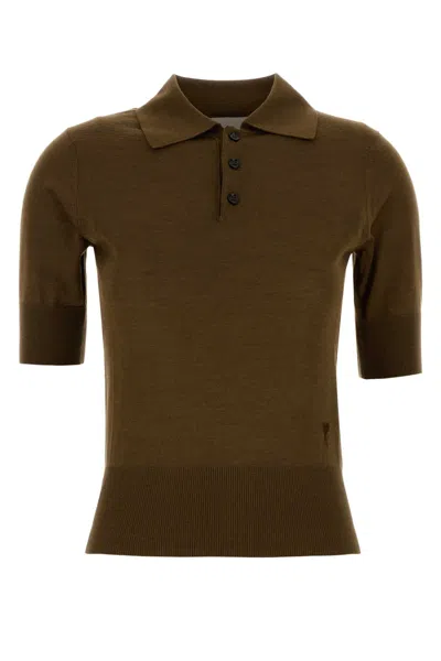Ami Alexandre Mattiussi Ami Paris Hazelnut Wool-blend T-shirt In Brown