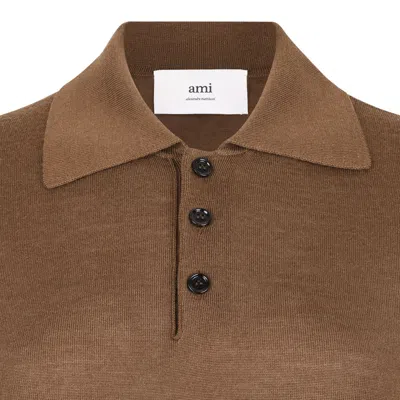 Ami Alexandre Mattiussi Ami Paris Hazelnut Wool-blend T-shirt In Brown